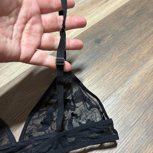 & Other Stories 6 Lace Triangle Bra Mesh Black Sheer Dolphin Adjustable Strap - Picture 8 of 10